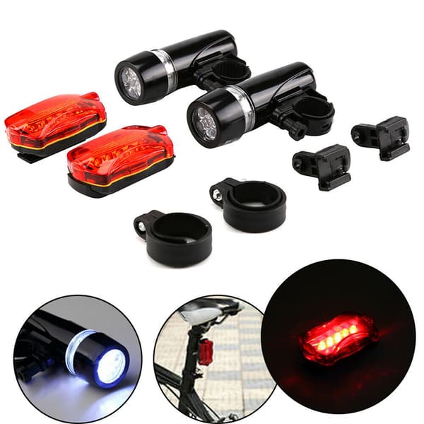2PCS 5LED-lampor Set Cykelstrålkastare och Bakljus Kit med Fästesäte