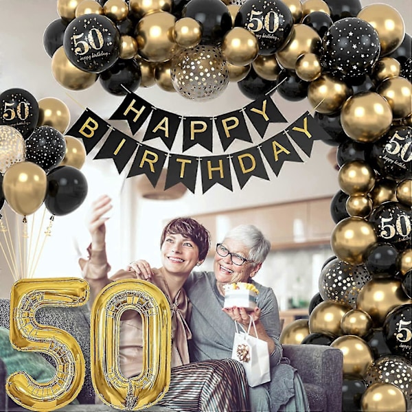 50 års fødselsdagsdekoration - Tillykke med fødselsdagen Guirlande Ballon - Sort Guld Dekoration