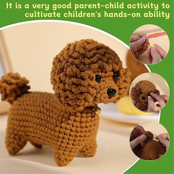 DIY Teddy-koiran virkkauspakkaus neulelangalla, neuloilla, pehmolelu, helppo