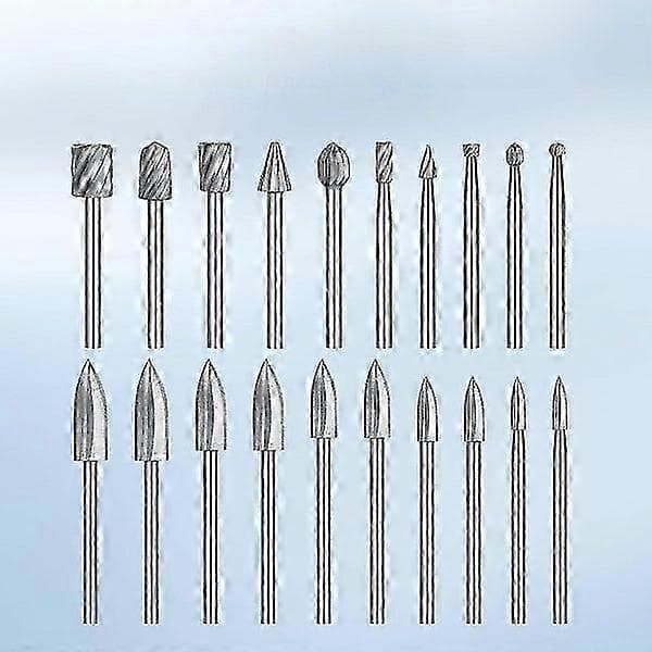 Wood Carving Engraving Drill Bit Set for Dremel - 20 Pieces, HSS Carbide Rotary Burrs, Various Sizes, Compatible with Rotary Tools