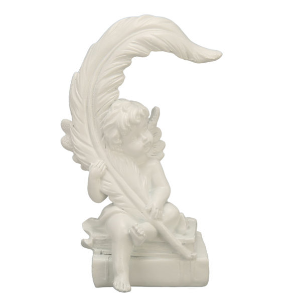 Trädgårdsänglar Staty Harts Resin Bedårande Levande Uttryck Hög Glansig Vit Ängel Figur Staty Höger Fjäder