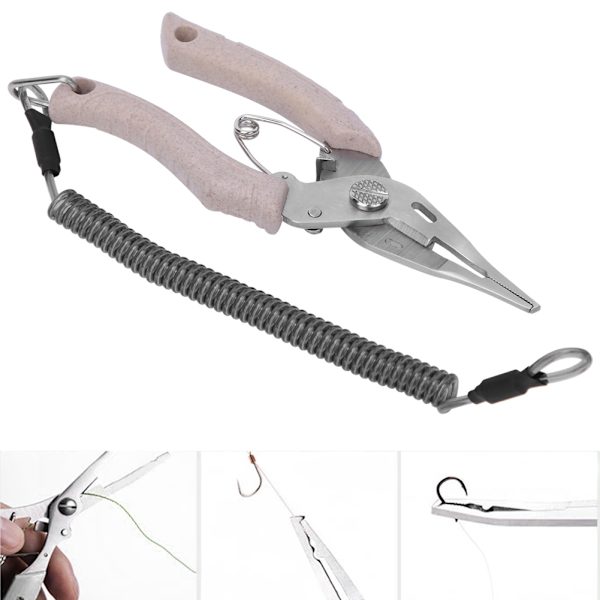 Multi rostfritt stål Fiskedragtång Sax Fiskekontrollklämma Fisklina Cutter Tool Khaki