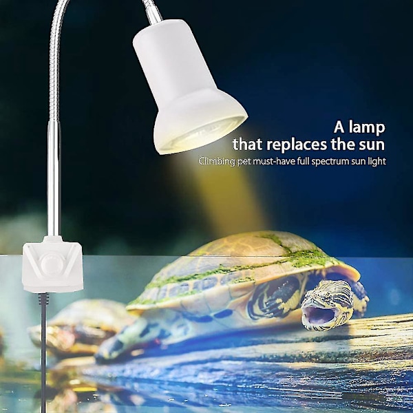 Reptil Varmelampe Sol Lampe Med Justerbar Holder Klemme Lampe Med Kontakt Skildpadde Solplads Lys Med 360° Drejelig Arm Strømadapter Til Firben Skildpadde
