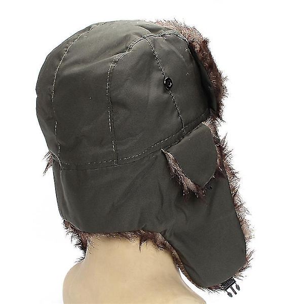 Herrar Grön Aviator Trapperhatt med Fuskpäls Öronklaffar Ushanka