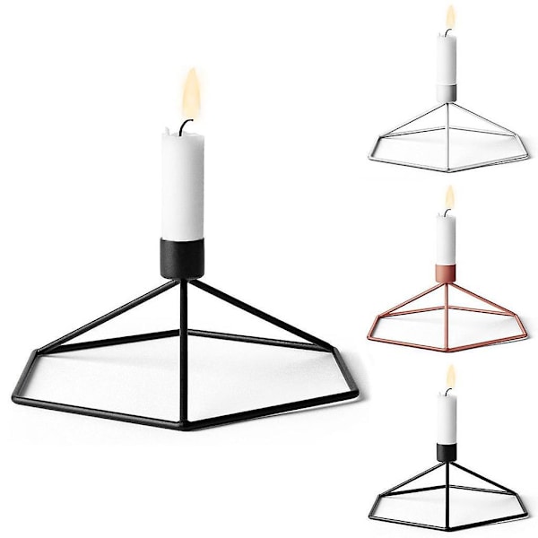3D Geometrisk Ljushållare Metalltrådsram Avsmalnande Ljusstake Roséguldfärgad