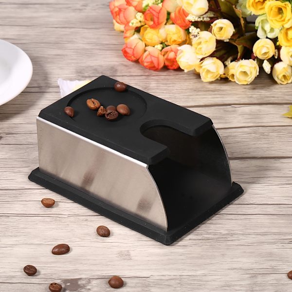 Kaffe Tamper Holder Kaffepulver Maker Stand Rack Værktøj Rustfrit Stål Silikone (Sort)