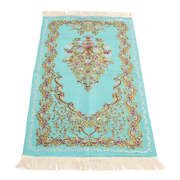 Broder Vase Bønneteppe Mykt Polyester Pilegrimsteppe Dobbeltlag Bønneteppe for Stue Korridor Blå