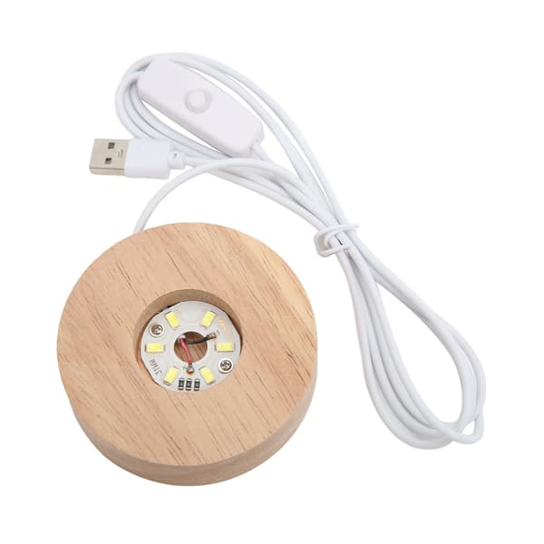 LED-lysfod USB-interface Egetræsmateriale Rund 2 cm/0,8 tommer tykkelse Glødende dekorativ displaylampe til hjemmet 5V Hvid lysfod