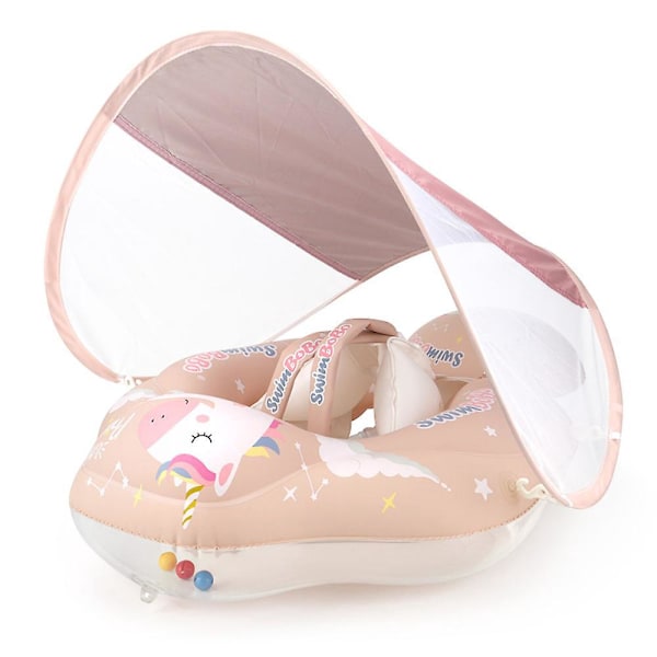 Baby Svømmering med Soltag, Autom Oppustelig Baby Svømmehjælp, Komprimerbar Foldbar Svømning Perfekt Svømmetræner Baby Svømmering til Ch