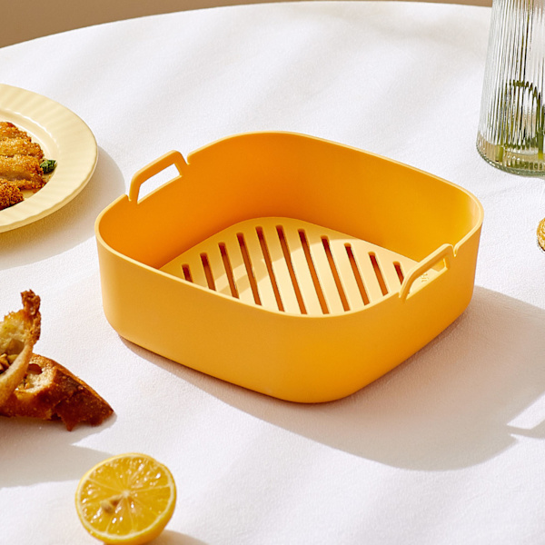Air Fryer Silikonformar Pot Tjockare Värmebeständig Bakkorg Skål för Ugn Grillverktyg Gul Kvadrat