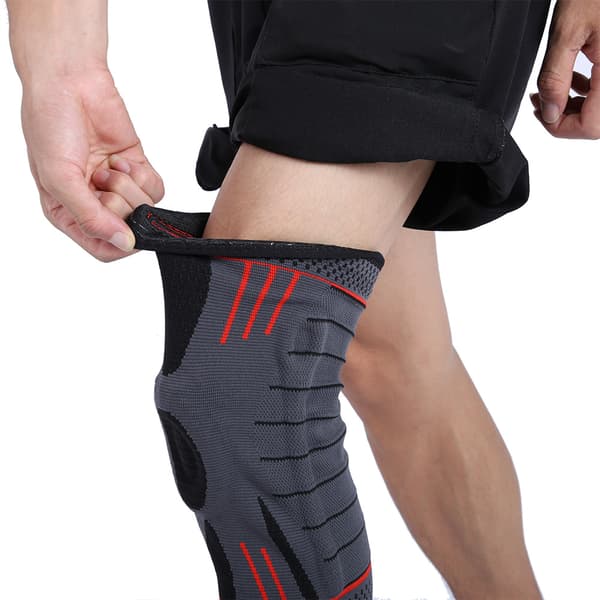 Utomhus elastisk andningsbar sportknäskydd stickad nylon knäskydd skyddsstöd (röd S)