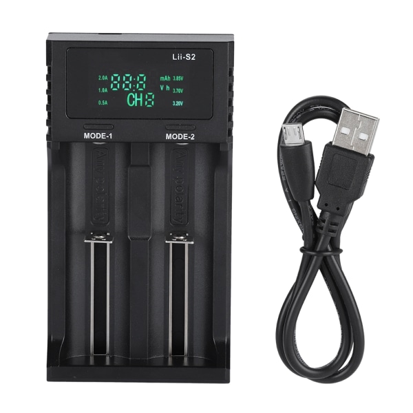 LiitoKala Lii S2 DC 5V2A Smart batterilader Dobbel spor med strømskjerm