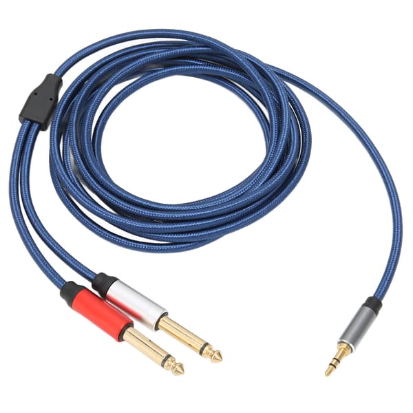 3,5 mm stereoplugg til dobbel 6,35 mm monoplugg lydkabel, nylon aluminiumslegering splitterkabel 5m / 16,4ft