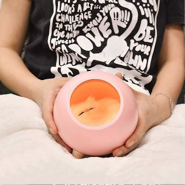 Kat Kæledyrshus Bordlampe, Sød Kat Natlampe Lille Kæledyrshus Dobbelt Strøm USB Opladning LED Natlampe Soveværelse Belysning Atmosfære Lampe (Pink)