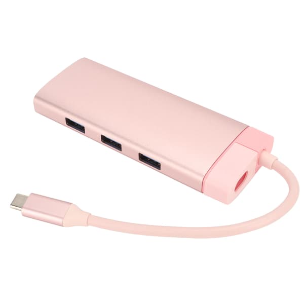 6-i-1 Dockningsstation Typ C till PD 3USB3.0 High Definition Multimedia Interface RJ45 Expansionsdocka Rosa
