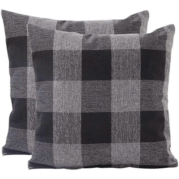 Rutigt Linne Kuddfodral, Kuddfodral för Hem Soffa Bil Dekorativ 5050cm, Set med 2, svart