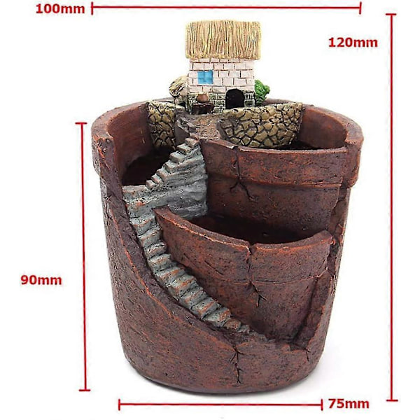 Kreativ Suckulent Växtkruka, Sagoträdgård Harts Blomkrukor Sött Hus DIY Trädgårdsdekoration (Brun, 13*10*10cm)