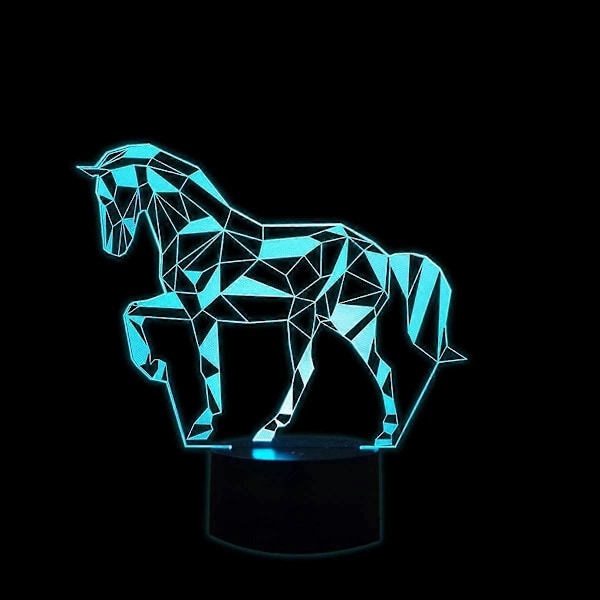 3D Optisk Illusionslampe LED Natlampe til Børn, 3D Hestelampe 7 Farver Skiftende Touch Sengelampe Soveværelse Deco Hestelampe med USB-kabel