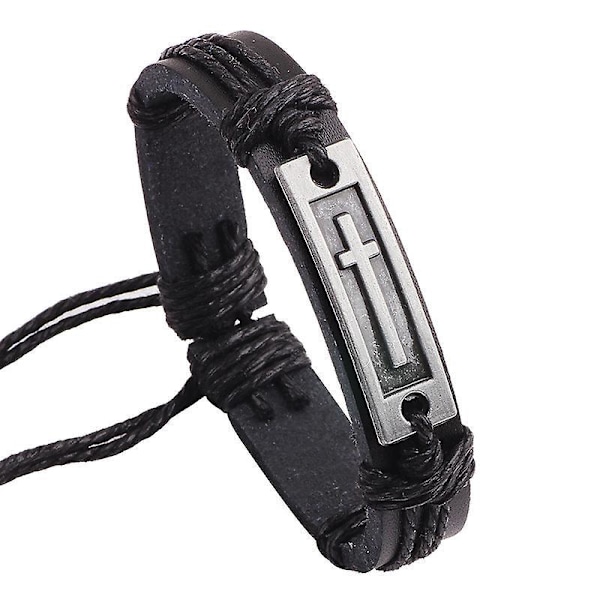 Lær armbånd med kors for menn - Bekreftelsesgave til tenåringsgutt