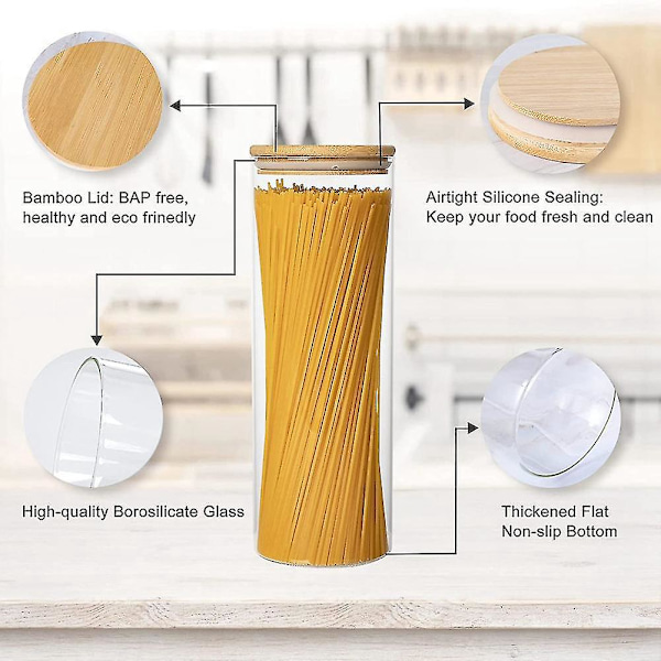Set med 2 glasburkar för spaghetti med bambulock - Förvaring av livsmedel i köket