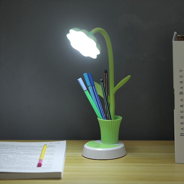 Børnebordslampe - Kreativ genopladelig bordlampe LED øjenbeskyttelse Touch Sensor bordlampe med penholder Justerbar lys bordlampe (Pink)