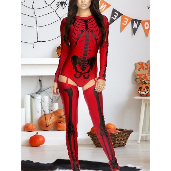 Purim Karneval Skelet Print Jumpsuit Kvinders Sexy Catsuit - 5 Farver