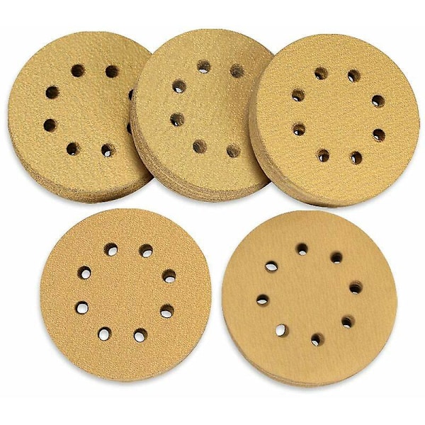 50 stk. slibeskiver, 125 mm med burre og 60 80 120 150 220 korn, 8 huller, assorteret til tilfældig excentersliber