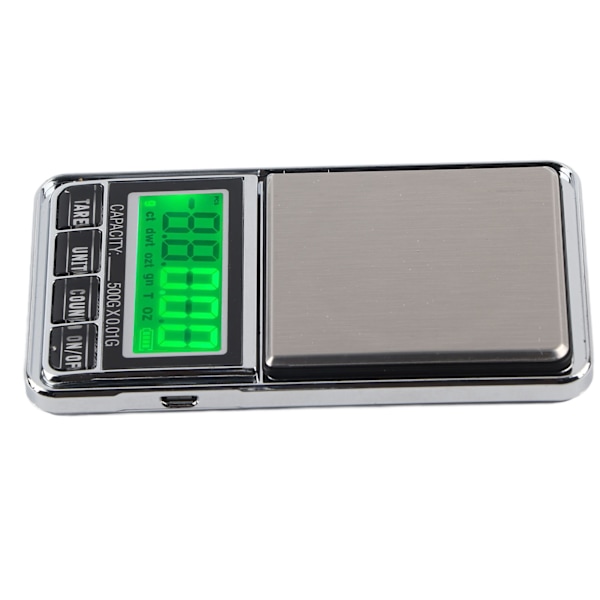 Elektronisk smyckesvåg fickdigitala karatvågar med grön bakgrundsbelyst LCD-display 0,01/500G