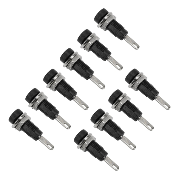 10 stk J.40003 2 mm Banana Jack Panel Socket Extended Post Plug Adapter for elektronisk instrument Svart