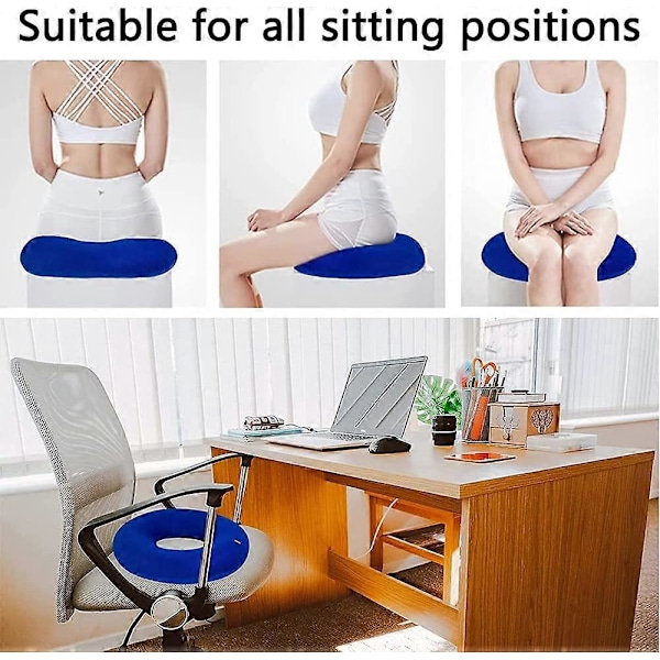 2 Stykker Donut Setepute, Oppblåsbar Ring Setepute, Oppblåsbar Setepute med Pumpe, Puter for Biler, Sofaer, Skrivebord og Rullestoler 39cm ((Blu