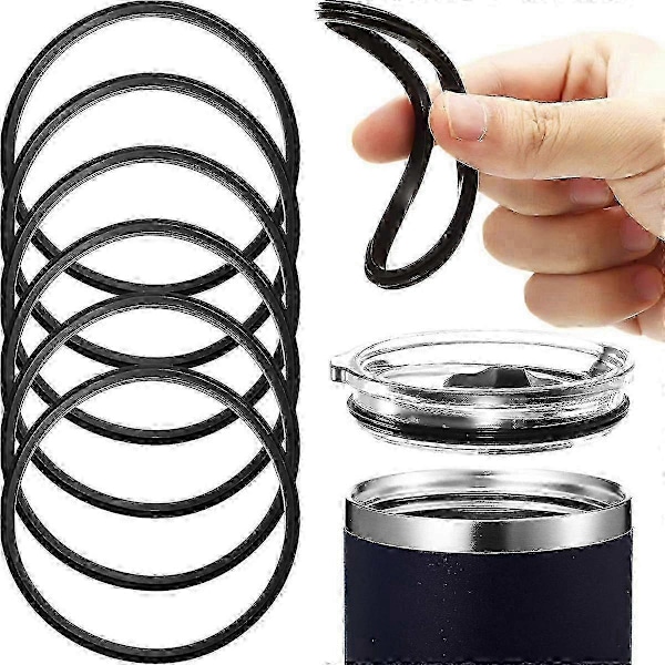 6 stycken 20 oz Ersättningsgummitätningar för lock O-formade återförslutningsbara lockpackningar för 16 och 20 uns isolerade rostfria stålglas, svart
