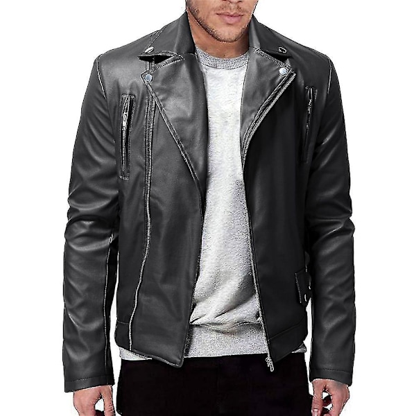 Smal passform svart PU-läder biker MC-jacka XL