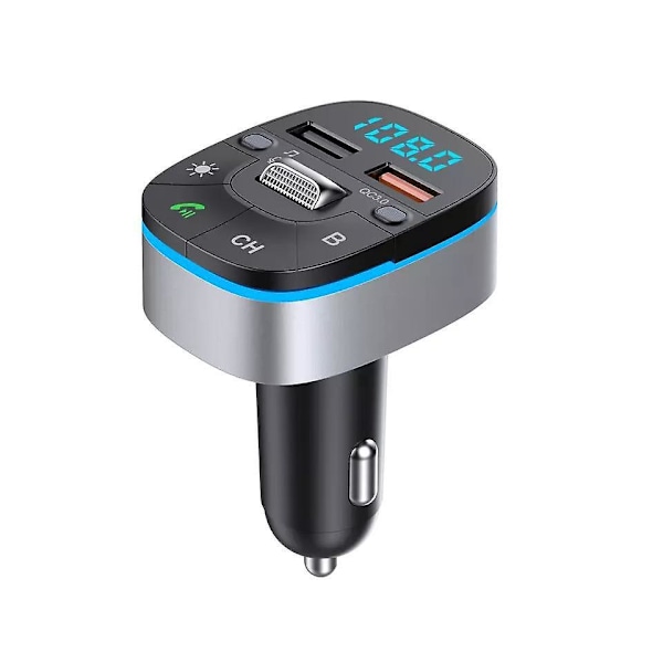 Bluetooth FM-sender for bil med dobbel USB-lader, MP3-spiller, TF-kort, USB-disk, håndfri samtale, 7 farger