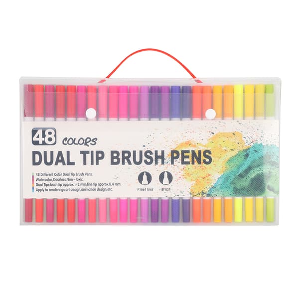 48 stk. Dual Tip Pens Multicolor Studerende Voksne Maleri Tegning Akvarel Kunstpenne Sæt