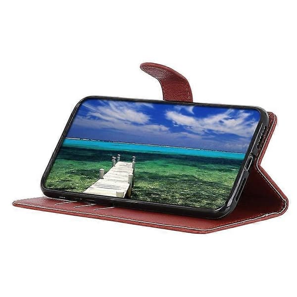 Compatible with iPhone 16 Plus Leather Case Wallet Card Slots Litchi Texture Flip Phone Case Brown