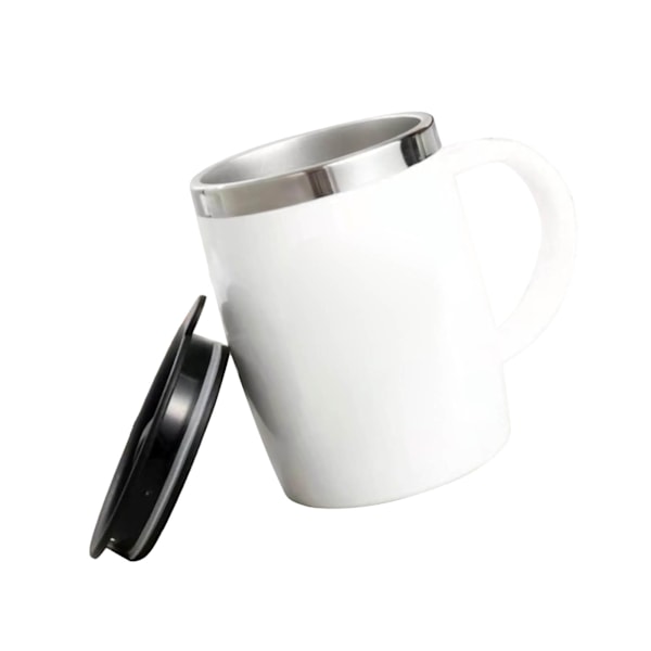 304 Rostfritt stål Kaffe Mugg med lock Söt Droppresistent Drickmugg för Kontor Hem Vit 420ml