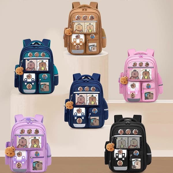Cartoon Capybara School Backpack Lightweight and Practical Bookbag Large Capacity Daypack for Primary School Student 02 03style 03style 2