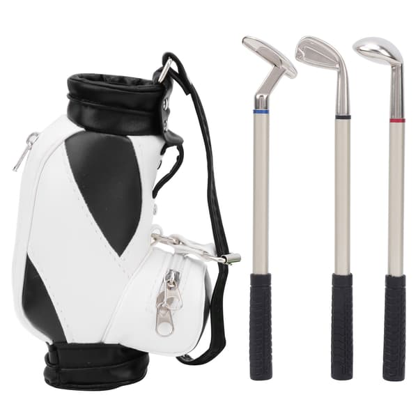 Mini Golf Penholder med Pen til Skrivebordsdekoration Golfgave til Golfspiller Venner Fans Sort og Hvid