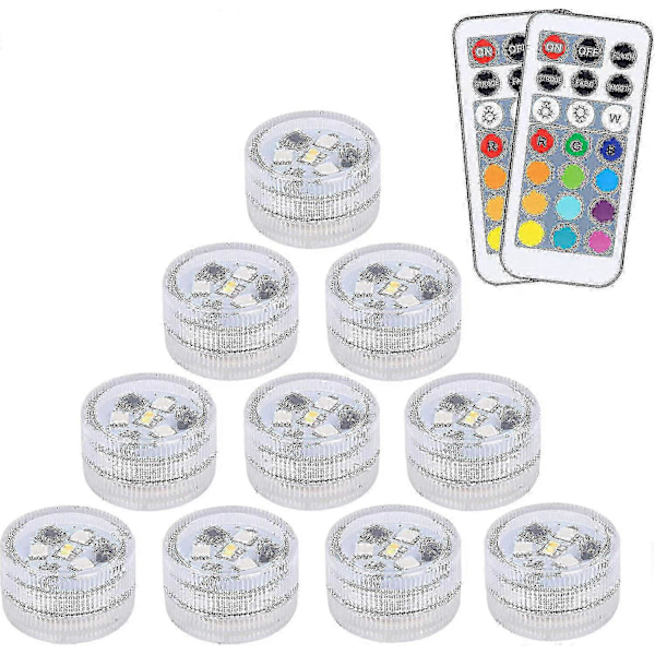 10 st Mini Dränkbara LED-lampor, Aled Light Undervattenslampor Vattentäta RGB Flerfärgade LED-ljus Med 2 Fjärrkontroller För Pool