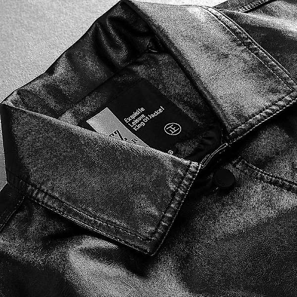 Herrar Höst Fleece Motorcykel PU Läderjacka med Nedfällbar Krage