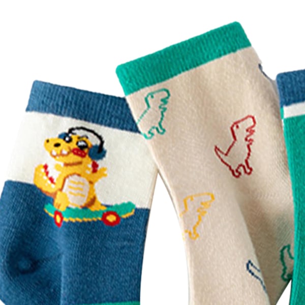 5 par barnsockor söta tecknade dinosaurier barnstrumpor andningsbara mid calf bomullsstrumpor för höst vinter S