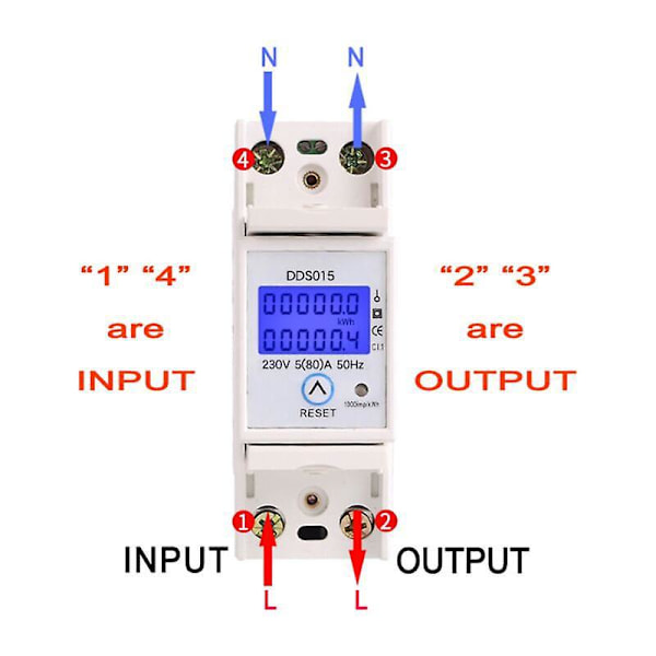 Digital Energimåler LCD Baggrundsbelyst Display 5-80A 230V 50Hz Enkeltfaset Wattmeter Skinne Montering til Måling af Elektrisk Energi