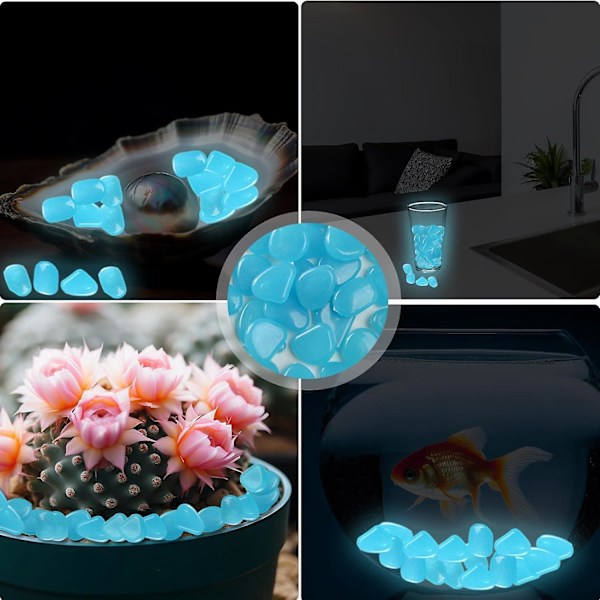 100 Stycken Självlysande Stenar Blå Självlysande Dekorativa Stenar Fluorescerande Stenar för Utomhus Trädgård Akvarium Gångvägar Poolstig Gräsmatta Gård