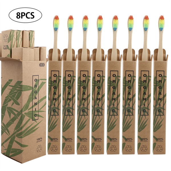 8 i 1 bambu tandborstar rengöringsgummi Hållbara mjuka bambu tandborstar Färgglada
