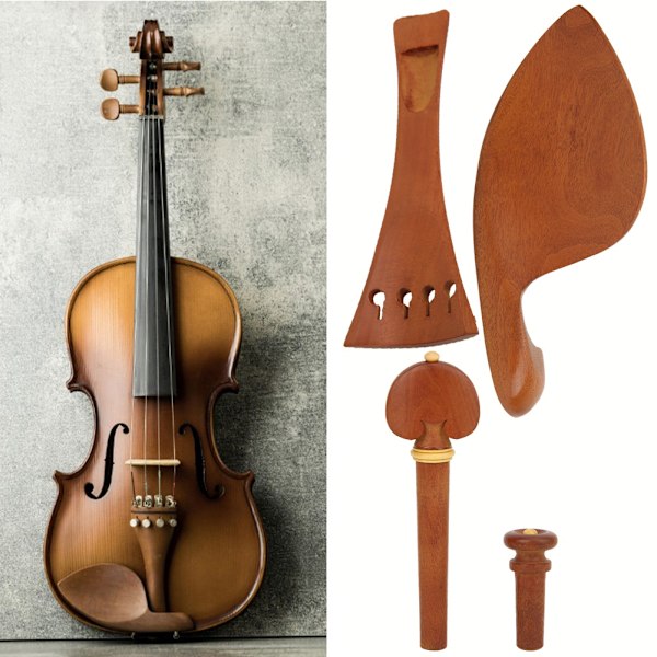 Jujube Wood Violin Tailpiece Tuning Pegs Chin Rest Endpin Sæt til 4/4 Violin Jujube Wood