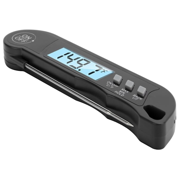 Sammenleggbart alarmtermometer Elektronisk grilltermometer Mattemperaturmåler MeterSvart