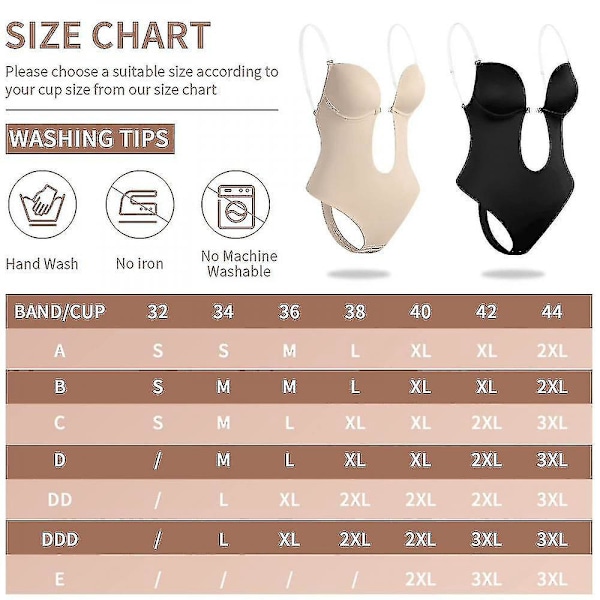 Deep V-hals Stropløs Rygfri Body Shaper Bodysuit til Kvinder - Beige M