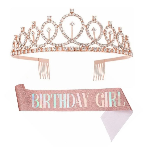 Syntymäpäivä Queen Sash tekojalokivi Tiara Kit Kaunis syntymäpäiväkruunu vyö naisille Tytöille Syntymäpäiväjuhlien set 14