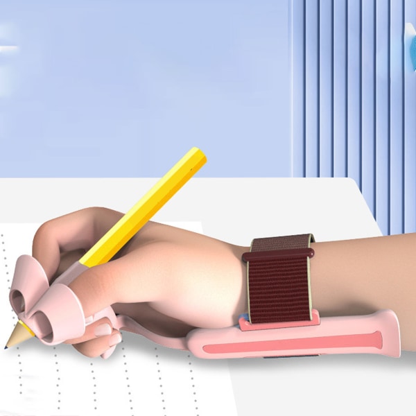 Barn Skrivhållningstränare Justerbar Ergonomisk Avlastning Handled Tryck Penna Grip Corrector för Barn Rosa