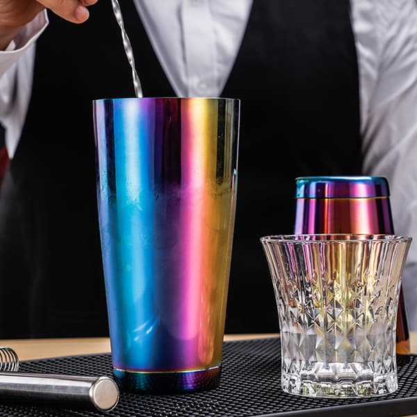 Stilfuld farverig Boston Cocktail Shaker i rustfrit stål til blanding og rystning af tilbehør til bar